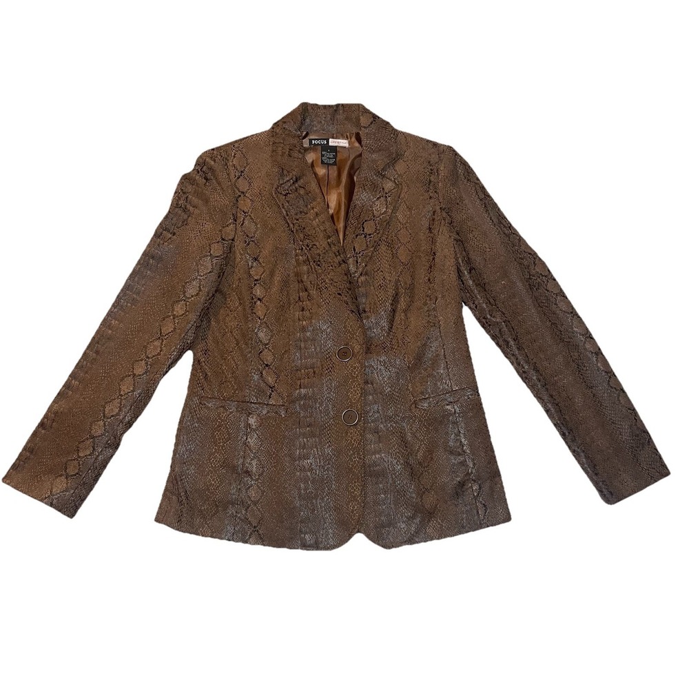 Focus Life Style Women's Brown Snake Print 2-Button Lined Blazer Jacket Sz 6